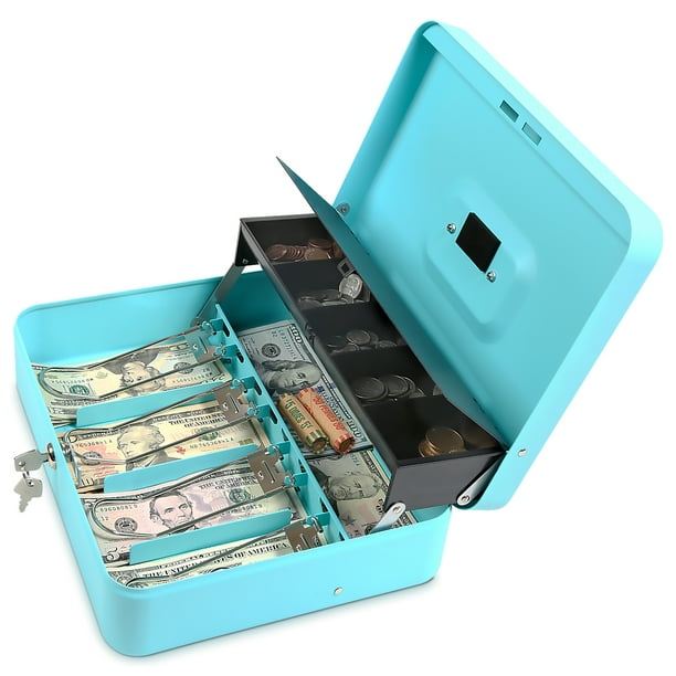 Thicken Cash Box Lock Portable Slot Metal Money Box 2 Layer Coins Safe Organiser 